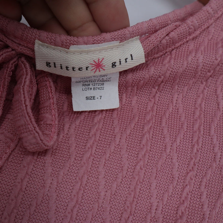 Glitter Girl Girls Pink Textured Long Sleeve Tiered Dress Size 7 Mauve