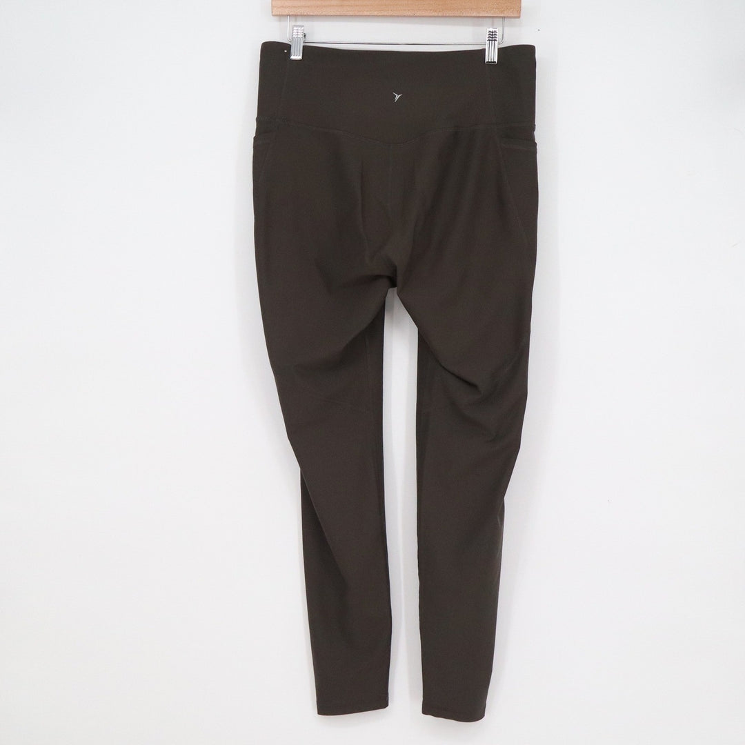 Old Navy Active Elevate Go-Dry Leggings Dark Olive Green High Rise Pockets 32x27