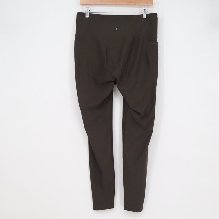 Old Navy Active Elevate Go-Dry Leggings Dark Olive Green High Rise Pockets 32x27