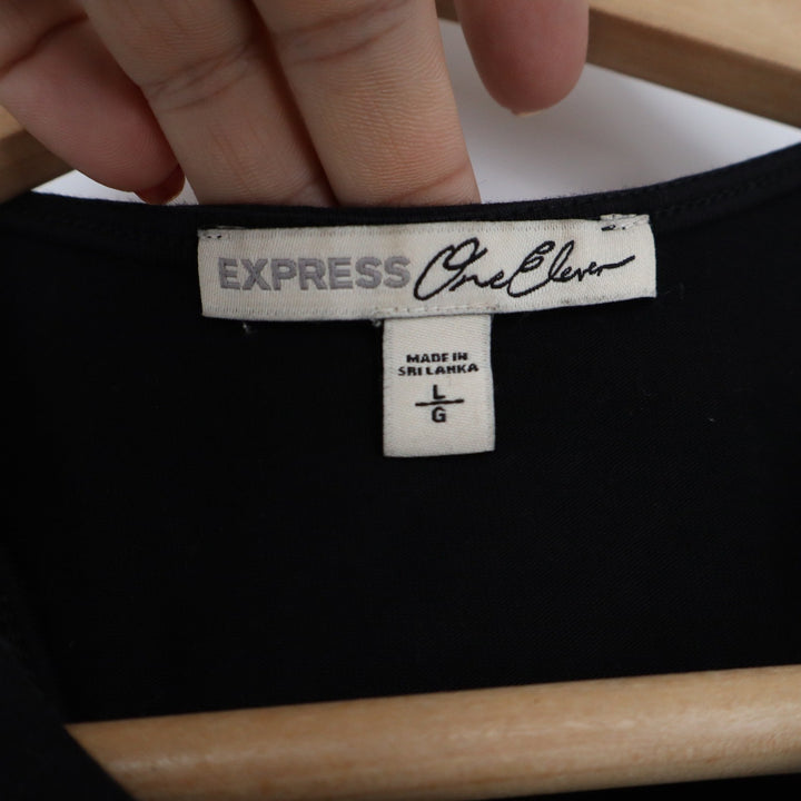 Express One Eleven Black High Neck Halter Racerback Bodysuit Large L