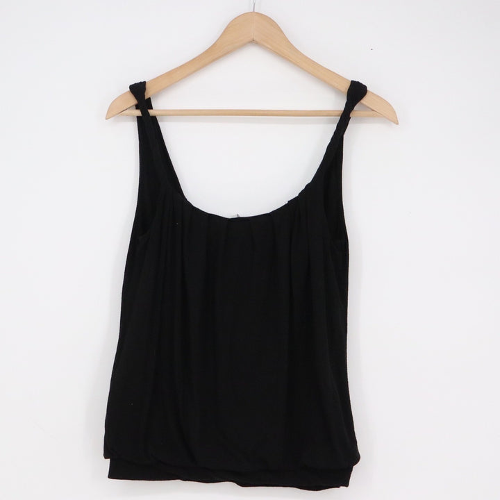 Old Navy Womens Small Black Bubble Hem Tank Top Pleated Scoop Neck Sleeveless