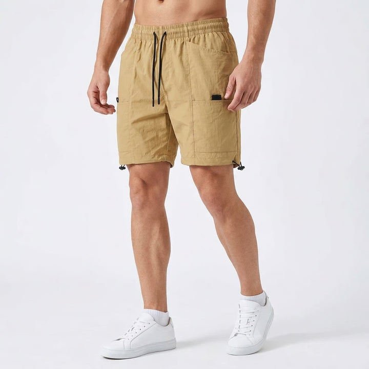Original Deluxe Supply Mens Tan Nylon Cargo Shorts Elastic Waist Khaki Large