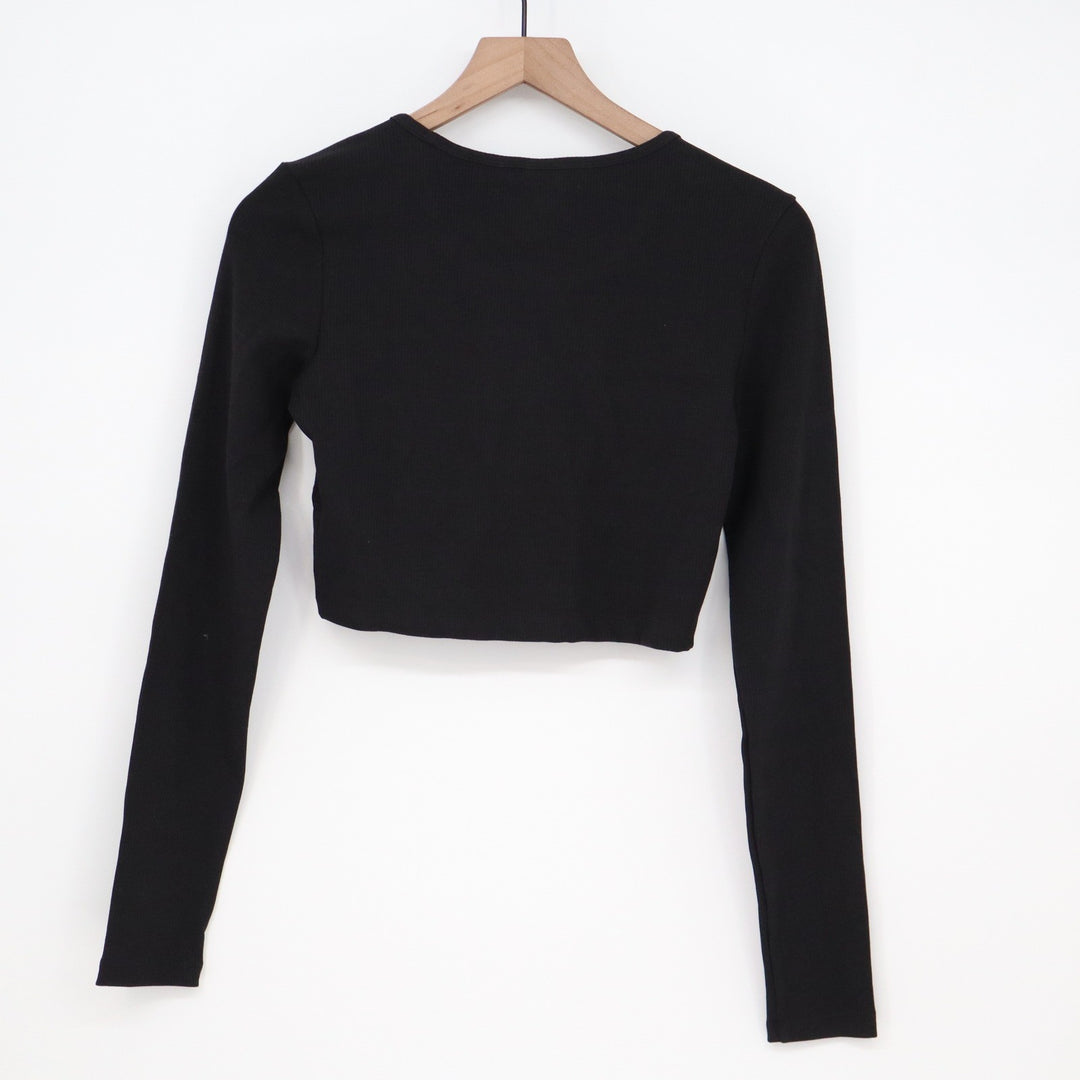 Adidas Originals Womens ESS CROP LS Ribbed Long Sleeve Crop Top Black M