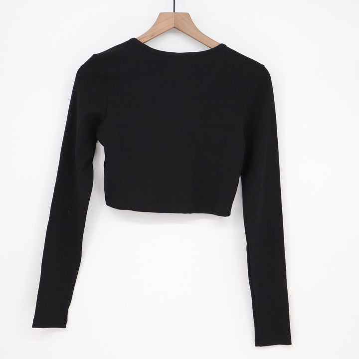 Adidas Originals Womens ESS CROP LS Ribbed Long Sleeve Crop Top Black M
