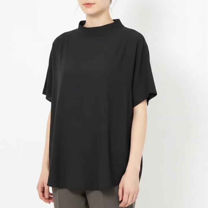 Black Mock Neck Short Sleeve Poncho Top Oversized Knit  L
