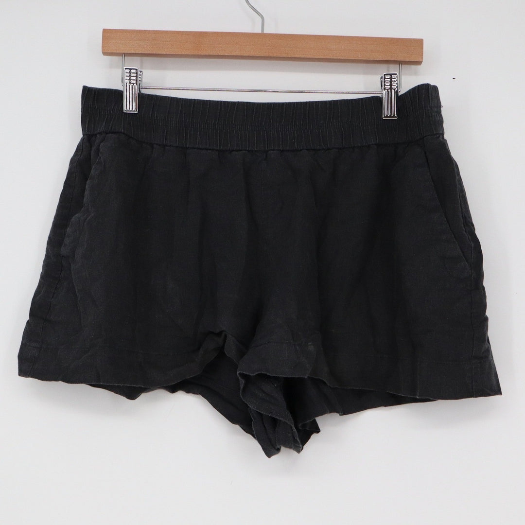 A New Day Womens Black Linen Blend Pull On Shorts Elastic Waist Size L