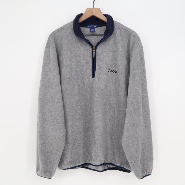 IZOD Pullover Mens M Quarter Zip Gray Fleece Logo Excellent