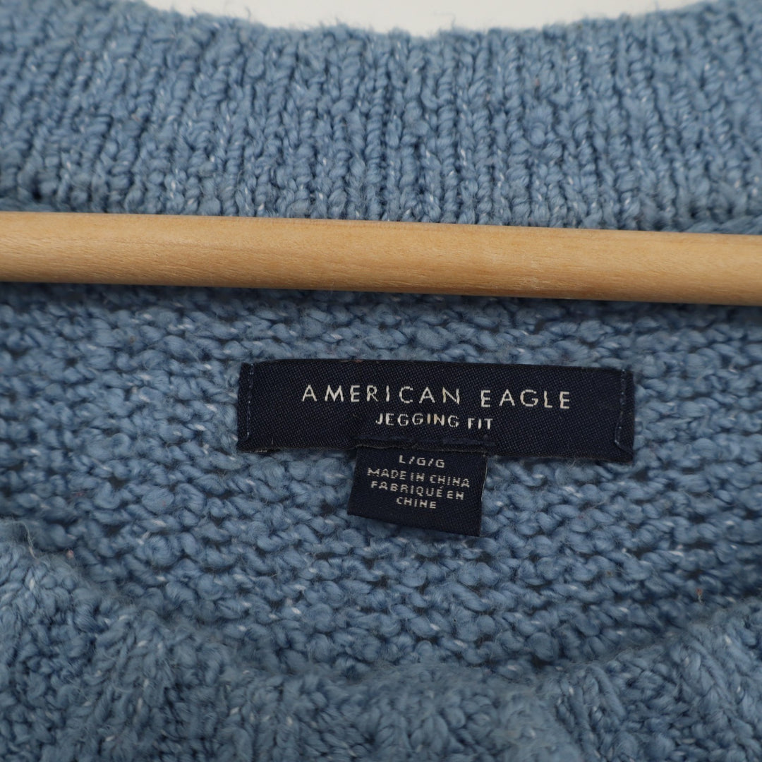 American Eagle Outfitters Jeggings Fit Sweater Women L Blue Henley Neck Pullover