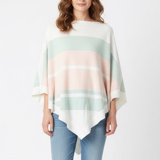 Barefoot Dreams CozyChic Ultra Lite Ocean Breeze Poncho Womens OS Multi Striped