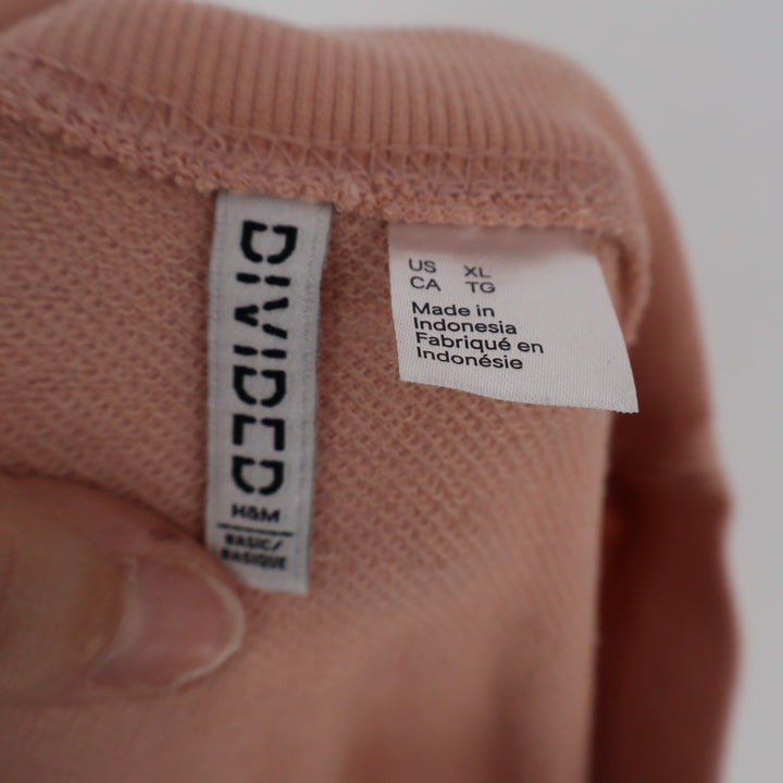 H&M Divided Sweatshirt Womens XL Pink Cotton Love Embroidered Crew Neck Pullover