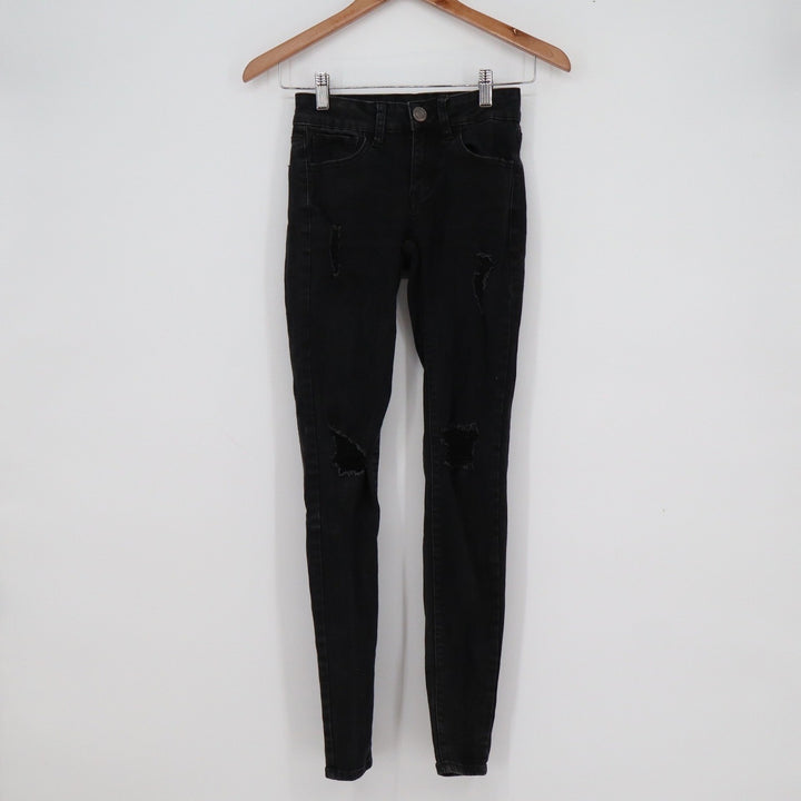 Black Distressed Skinny Jeans Women's Stretch Denim Ripped Edgy RN 24x28