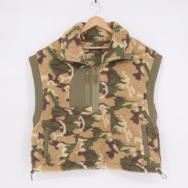 Crop Jacket Women's Multicolor Camo Half Zip Sherpa Fleece Cap Sleeve Pullover