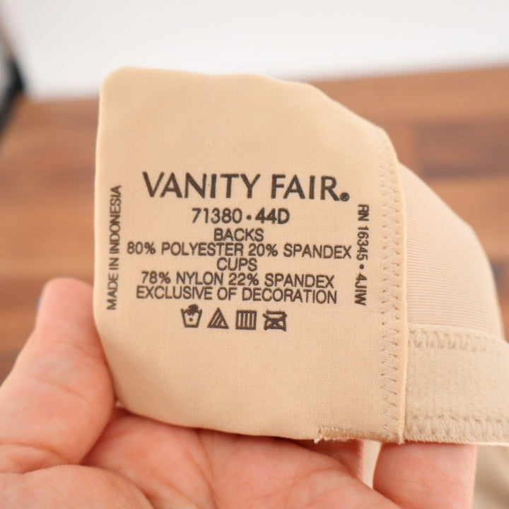 Vanity Fair Beauty Back Full Figure Wireless Bra 44D Beige Adjustable Straps