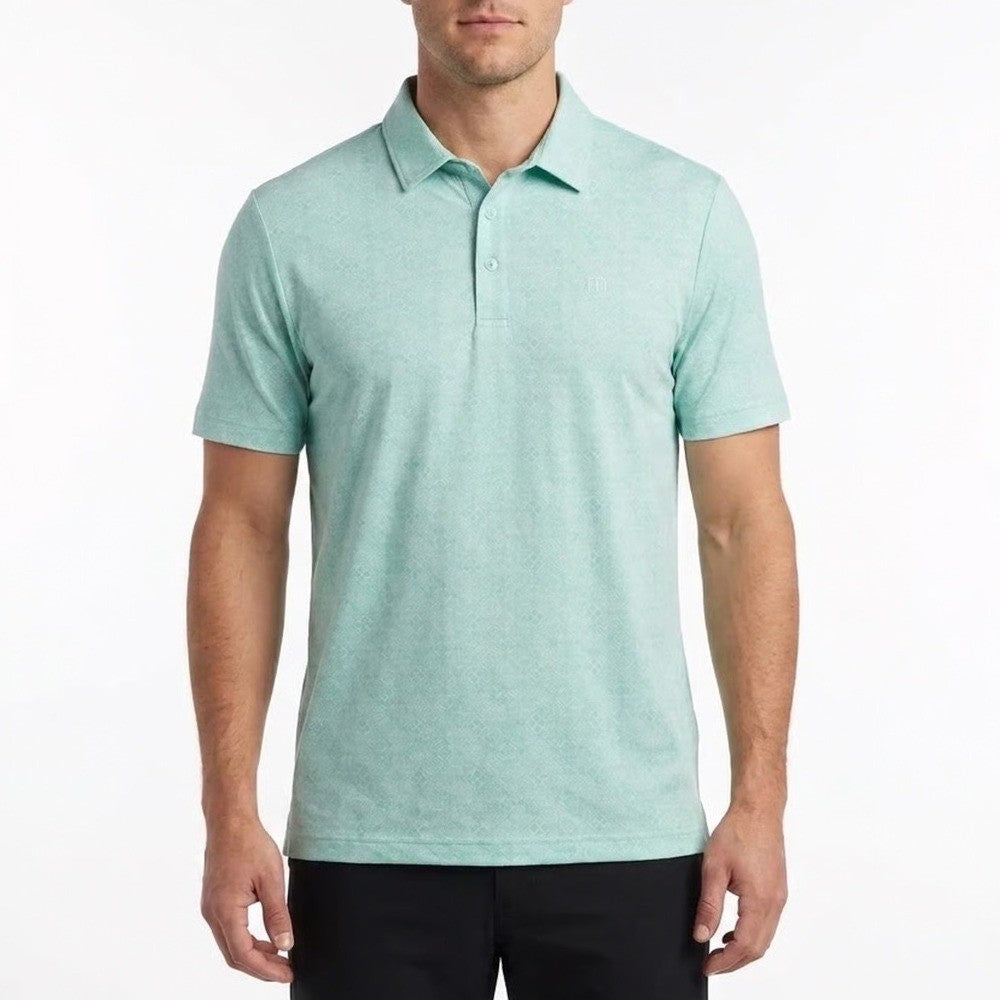 TravisMathew Acropolis Polo Shirt Mens Large Mint Green Geometric Tile