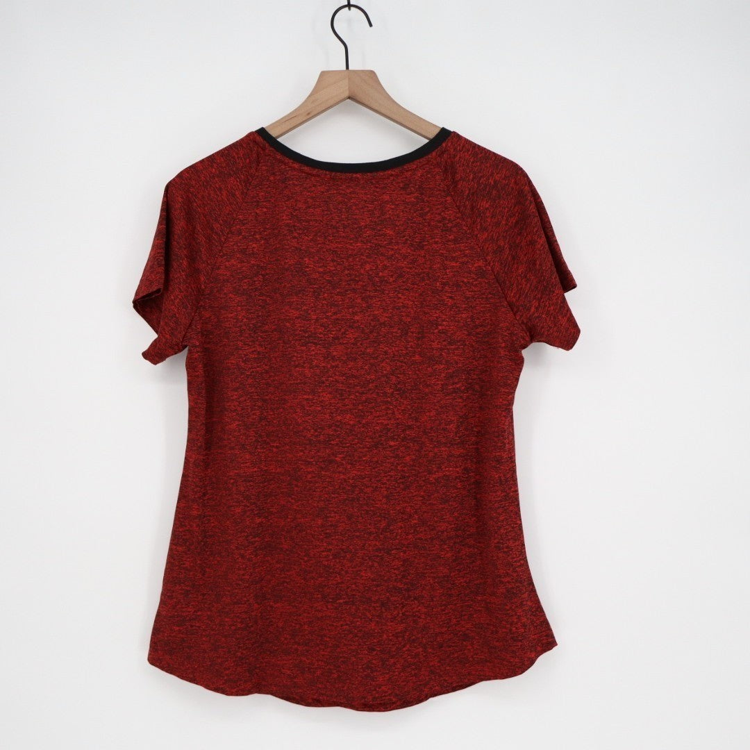 Miss Fortune T-Shirt Womens L Red Space Dye Crew Neck Raglan Sleeve Active Wear