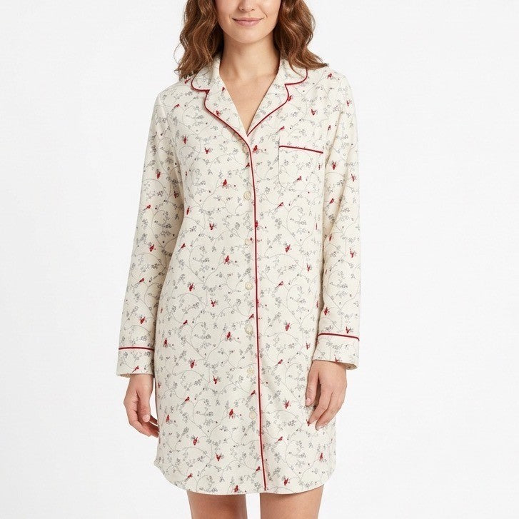 Charter Club Intimates Sleepshirt Womens Large White Floral Stretch Notch Collar