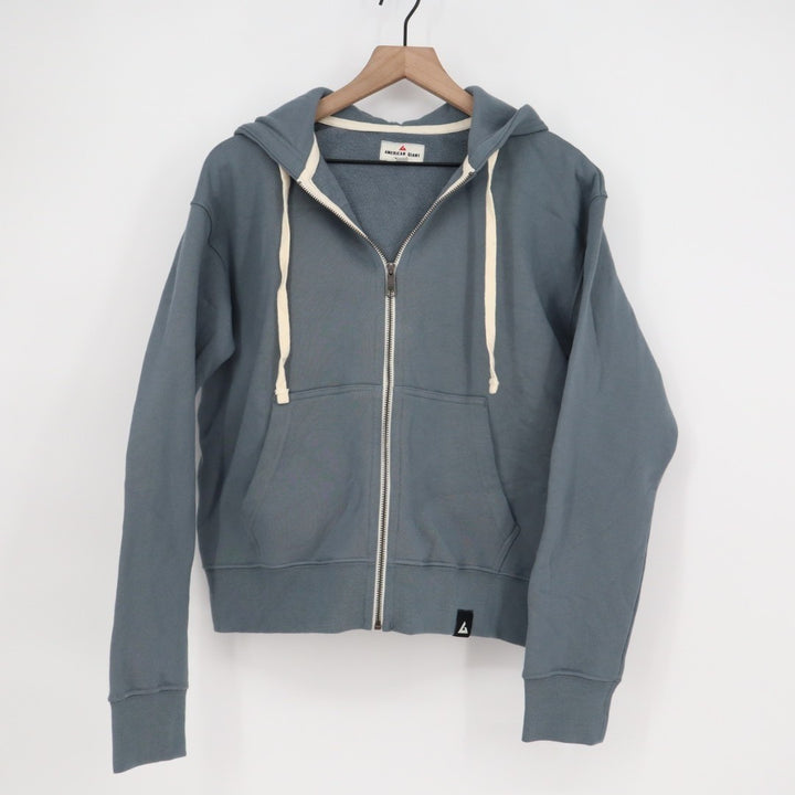 American Giant Hoodie Womens Small Teal Full Zip Cotton Lined Logo Drawstring