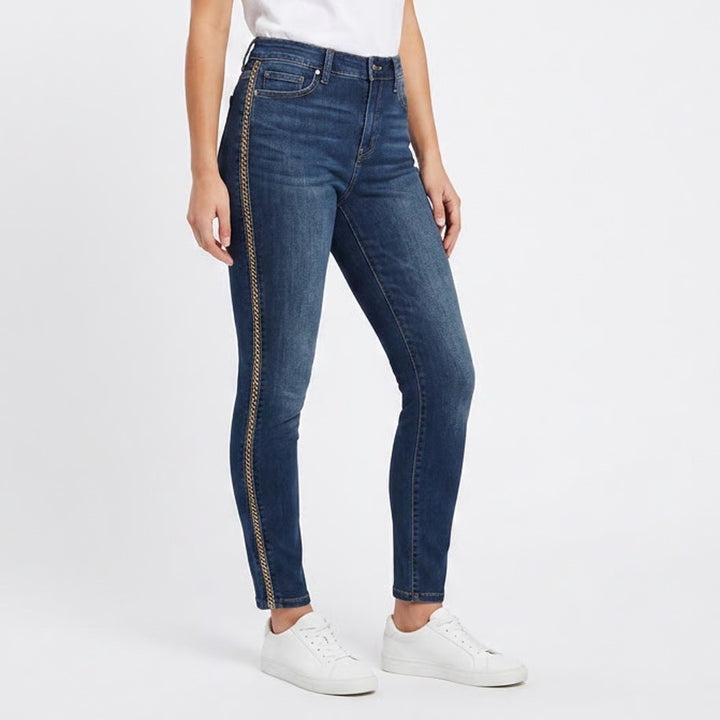 Liverpool Abby Skinny Jeans Womens 4 Blue Denim Cotton Stretch Side Novelty Tape