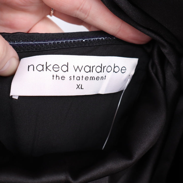 Naked Wardrobe The Statement Black Satin Strapless Ruched Mini Dress XL