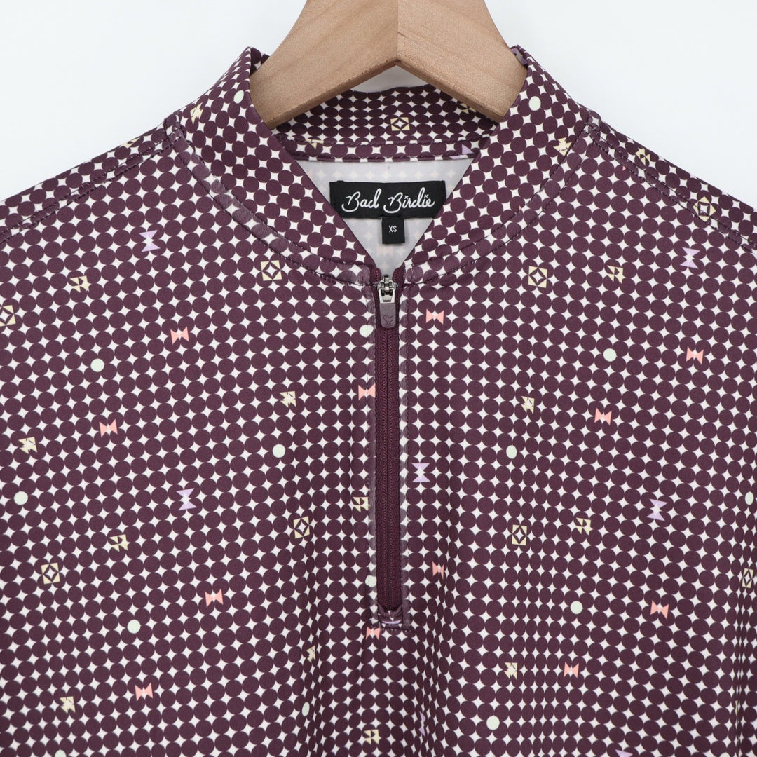 Bad Birdie Womens XS Quarter Zip Golf Pullover Burgundy Geometric Cropped Top