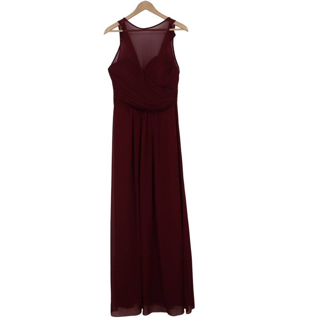 Bill Levkoff Burgundy Illusion Neckline Ruched Maxi Gown Dress Size 12