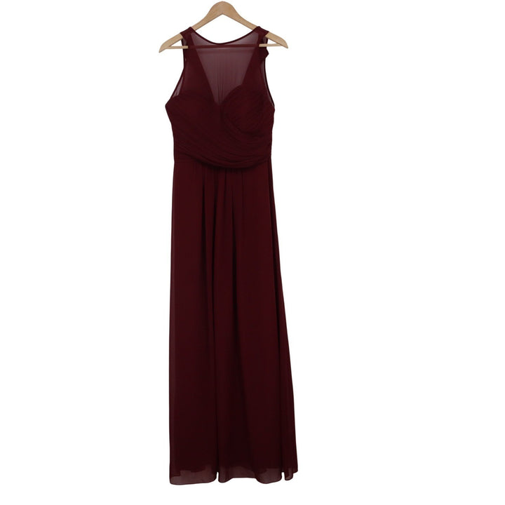 Bill Levkoff Burgundy Illusion Neckline Ruched Maxi Gown Dress Size 12