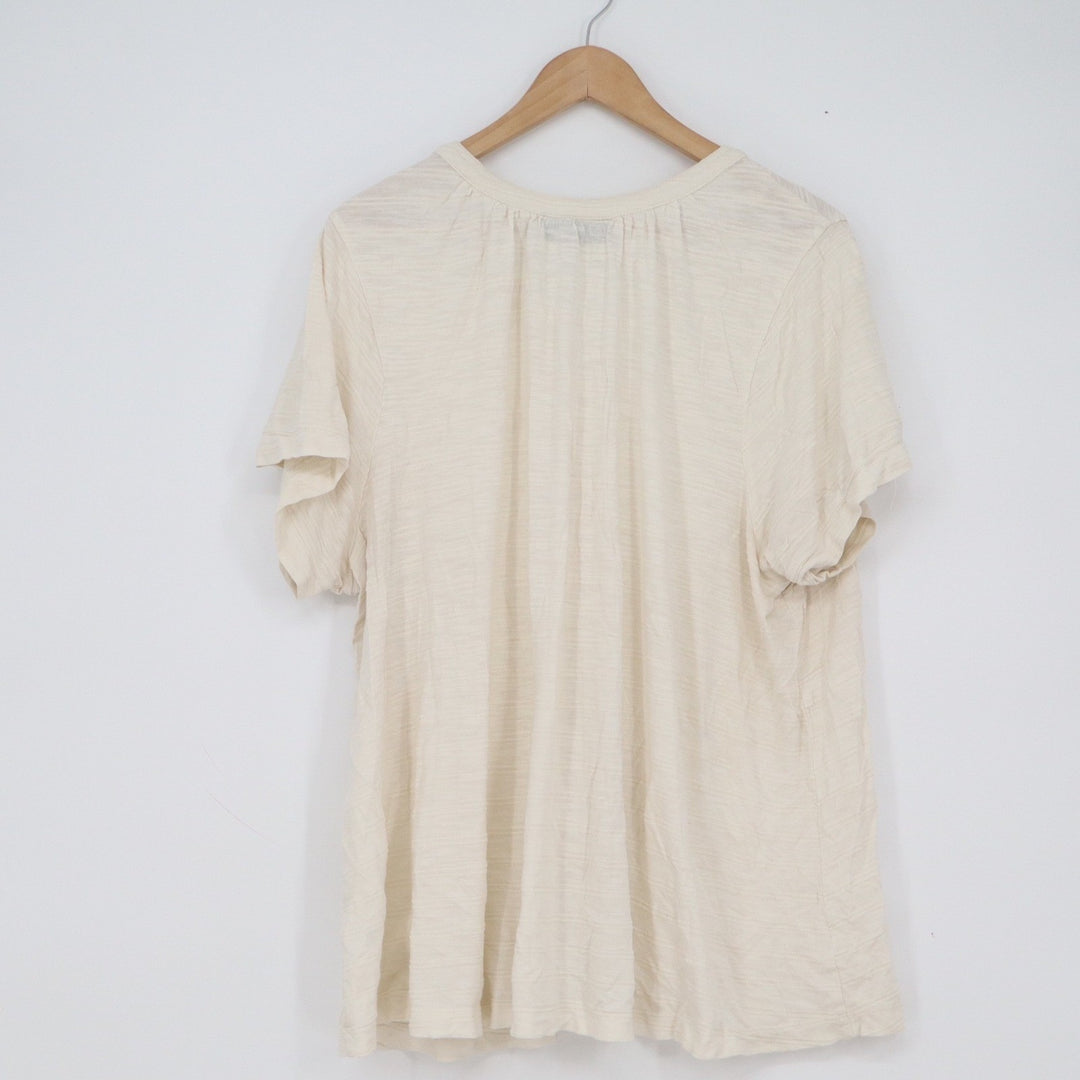 Lane Bryant Cream Slub Knit Button Front V-Neck Top Plus Size 22/24 Short Sleeve