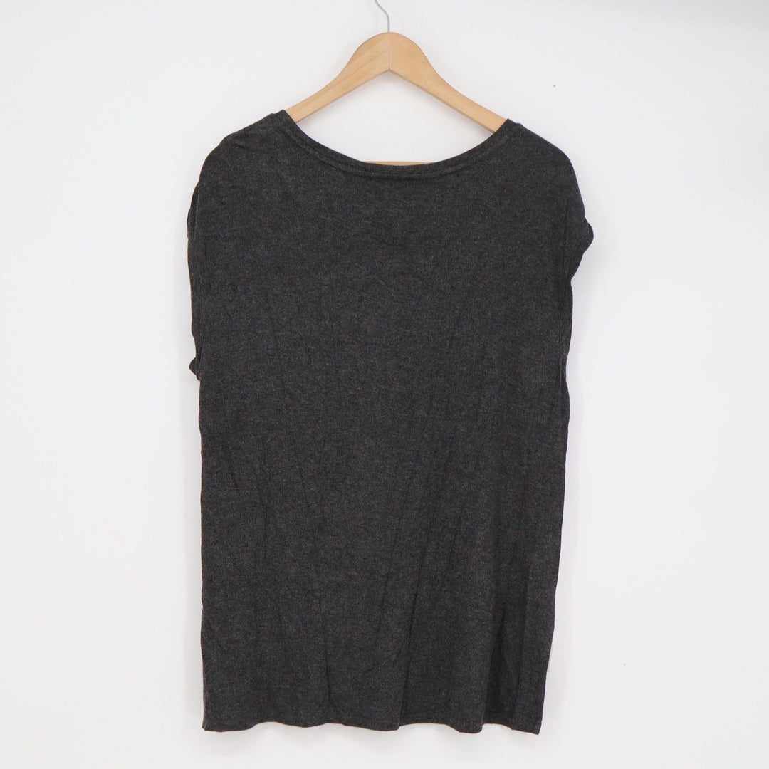 Ann Taylor LOFT Womens Medium Mixed Media Sleeveless Top White Charcoal Grey M