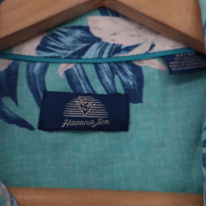 Havana Jim Mens Turquoise Blue Tropical Floral Palm Hawaiian Shirt Medium