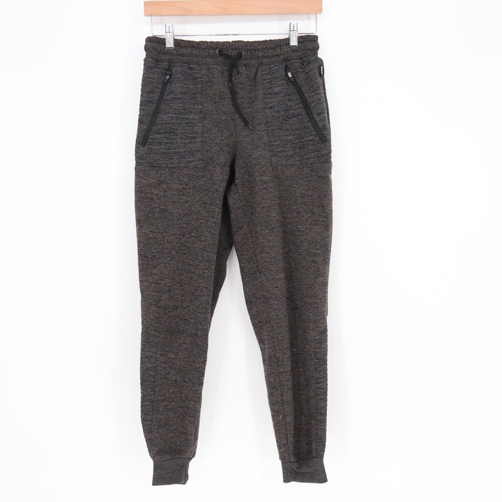 Pony Mens Small Charcoal Heather Fleece Joggers Moto Knee Zipper Pockets Gray