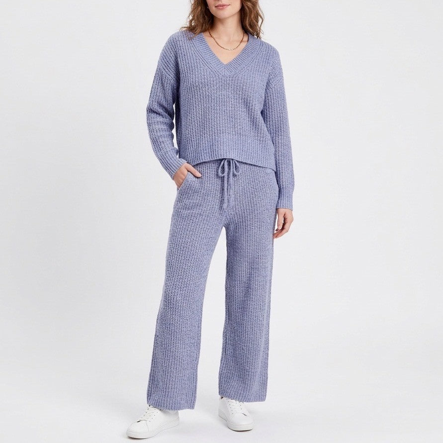 State Of Day Intimates 2-pc Pajamas Set Womens L Blue Waffle Knit Long Sleeve