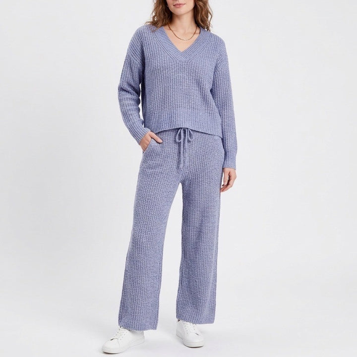 State Of Day Intimates 2-pc Pajamas Set Womens L Blue Waffle Knit Long Sleeve