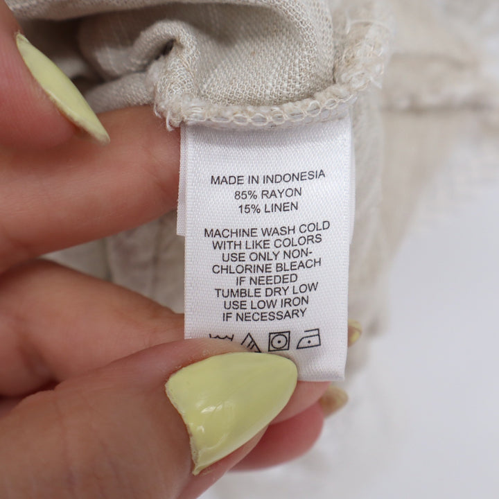Parker Oatmeal Linen Blend Crochet Lace Hem Smocked Camisole Top Beige Medium