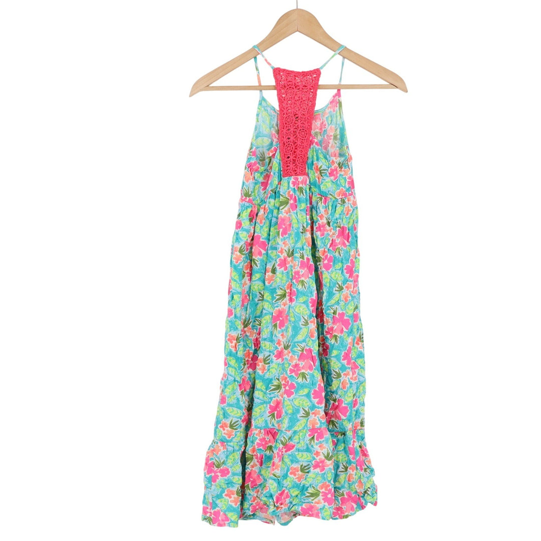 Cat & Jack Girls M 7/8 Tropical Floral Crochet Racerback Tiered Sundress Blue