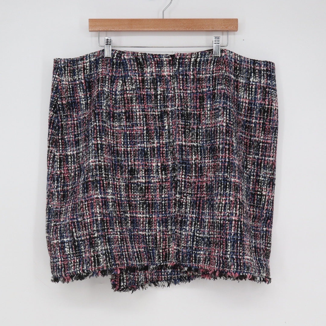 Loft Plus Size 18 Tweed Wrap Mini Skirt Multi-Color Fringe Hem Bouclé Plaid