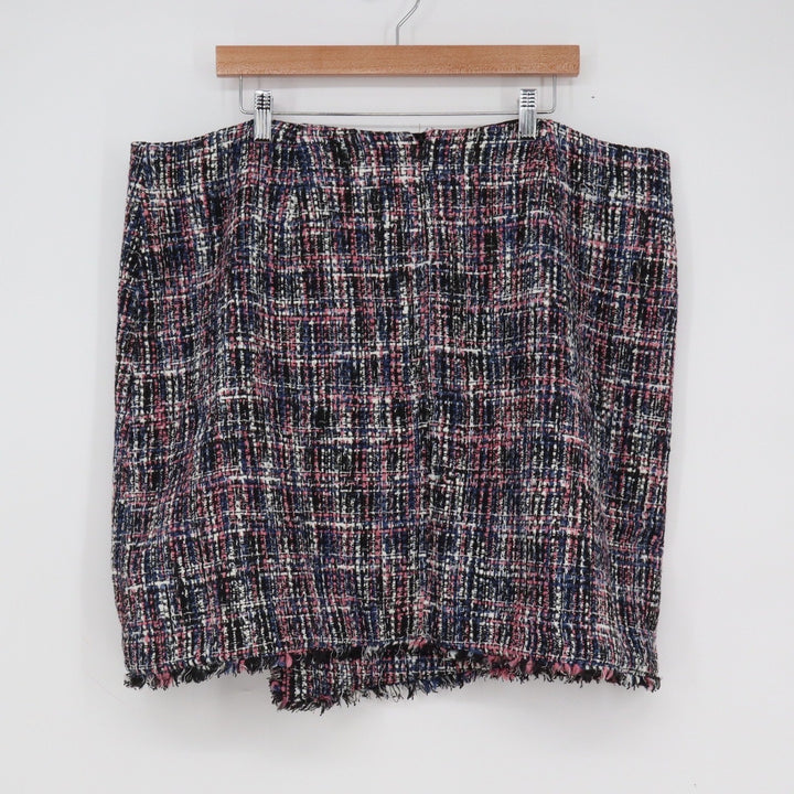 Loft Plus Size 18 Tweed Wrap Mini Skirt Multi-Color Fringe Hem Bouclé Plaid