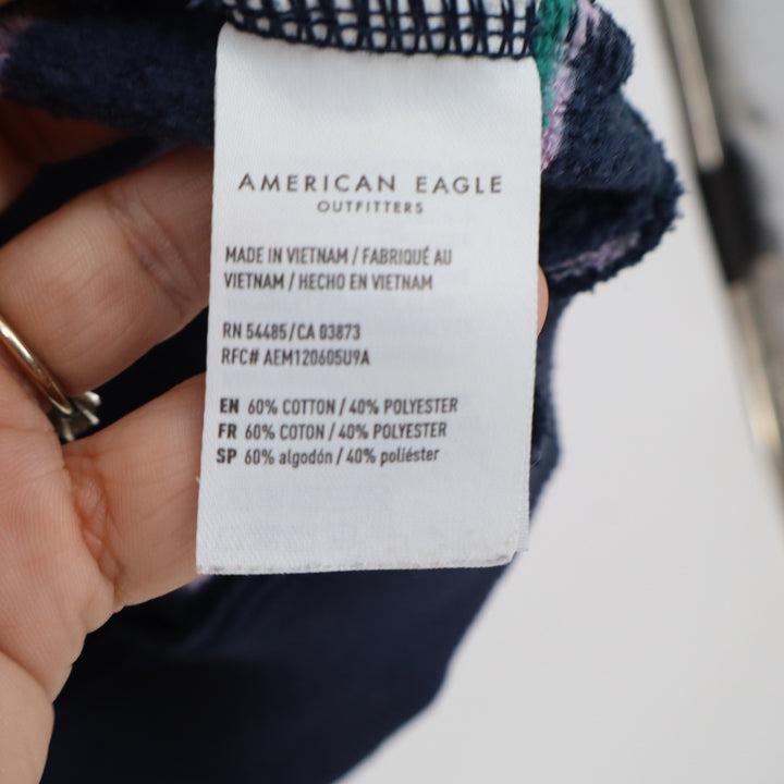 American Eagle Striped Jegging Fit Sweatshirt Navy Teal Purple Raglan Medium