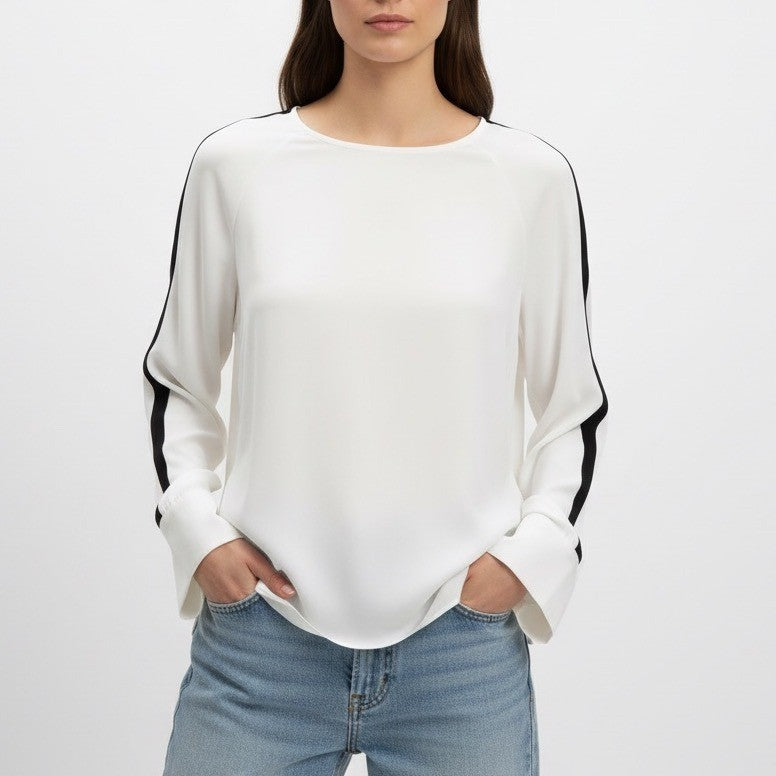 Rachel Rachel Roy Cream Black Stripe Long Sleeve Button Up Blouse Shirt Top S