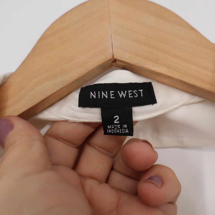 Nine West White Cotton Halter Peplum Top Button Front Collared Size 2