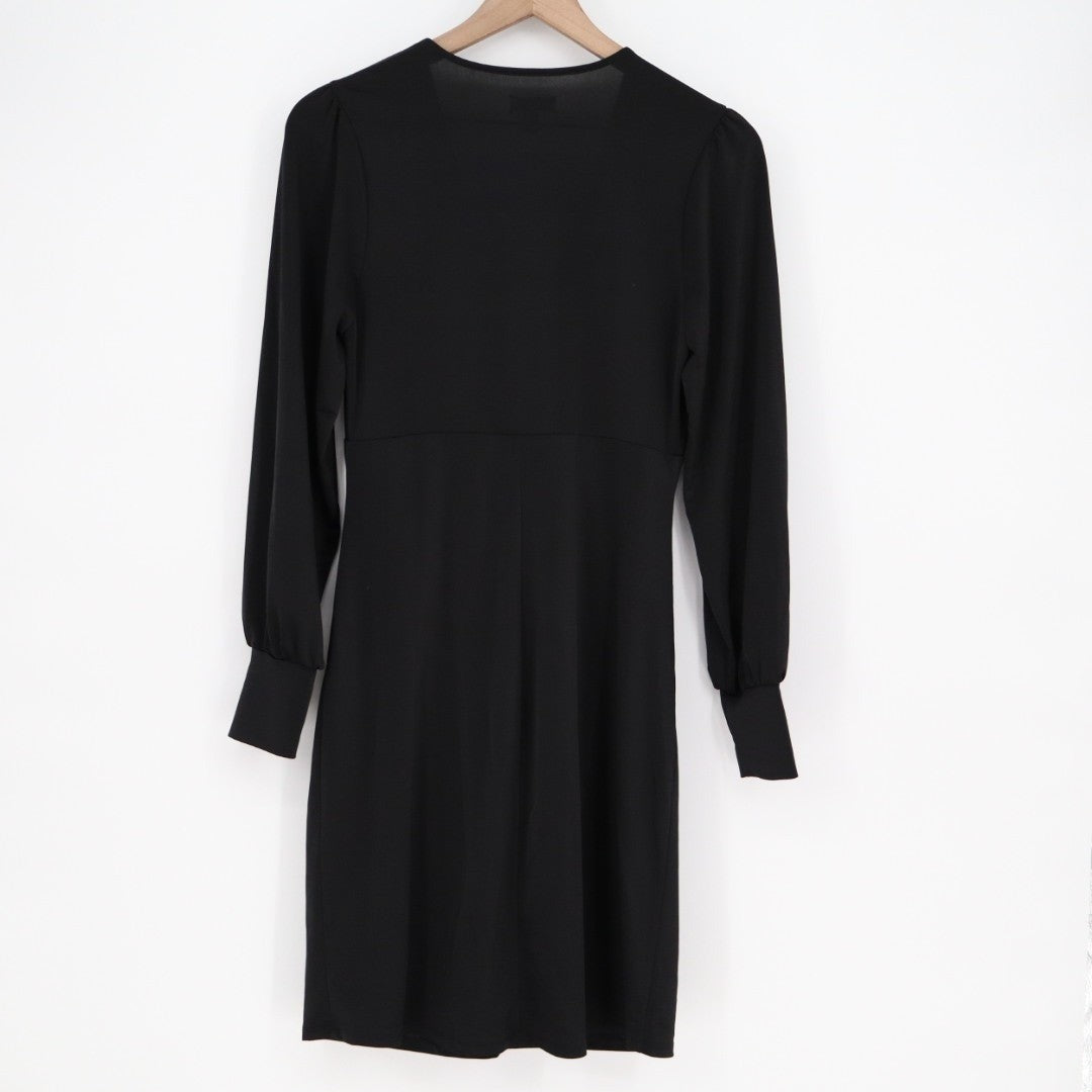 Express Shirt Dress Womens Medium Black Stretch V-Neck Long Sleeve Knee Length