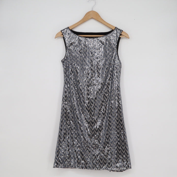 White House Black Market Silver Sequin Sleeveless Boat Neck Shift Dress XXS