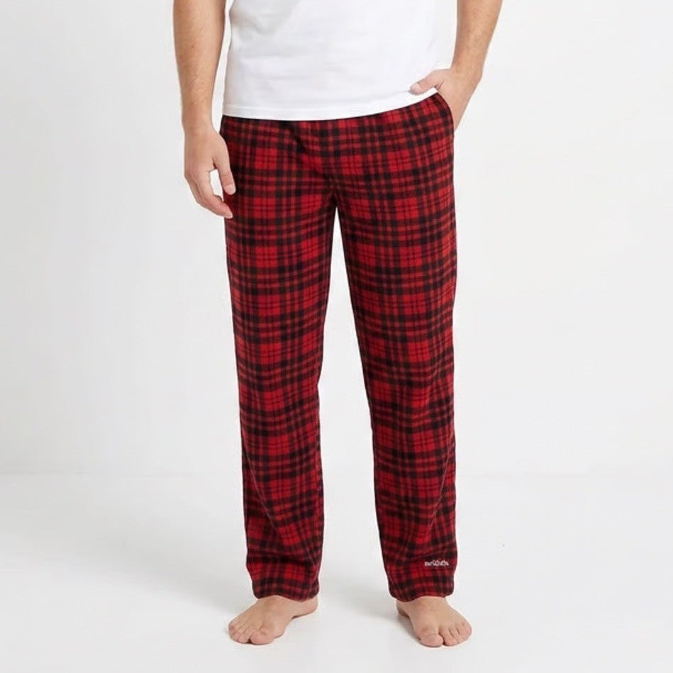 Architect Mens Fleece Sleep Pant Red Black Buffalo Plaid Pajamas M