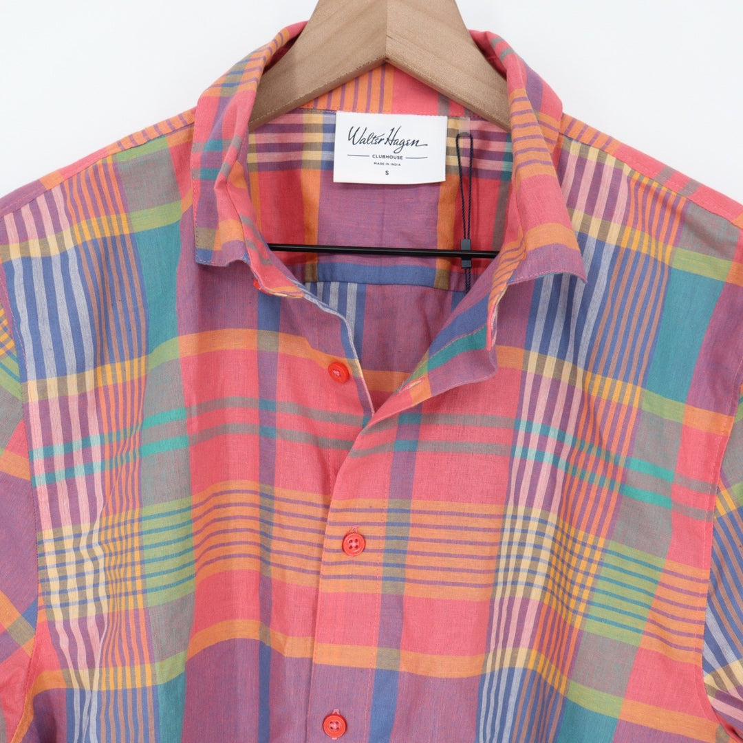Walter Hagen Clubhouse Mens Small Madras Multi Plaid Cotton Short Sleeve Shirt