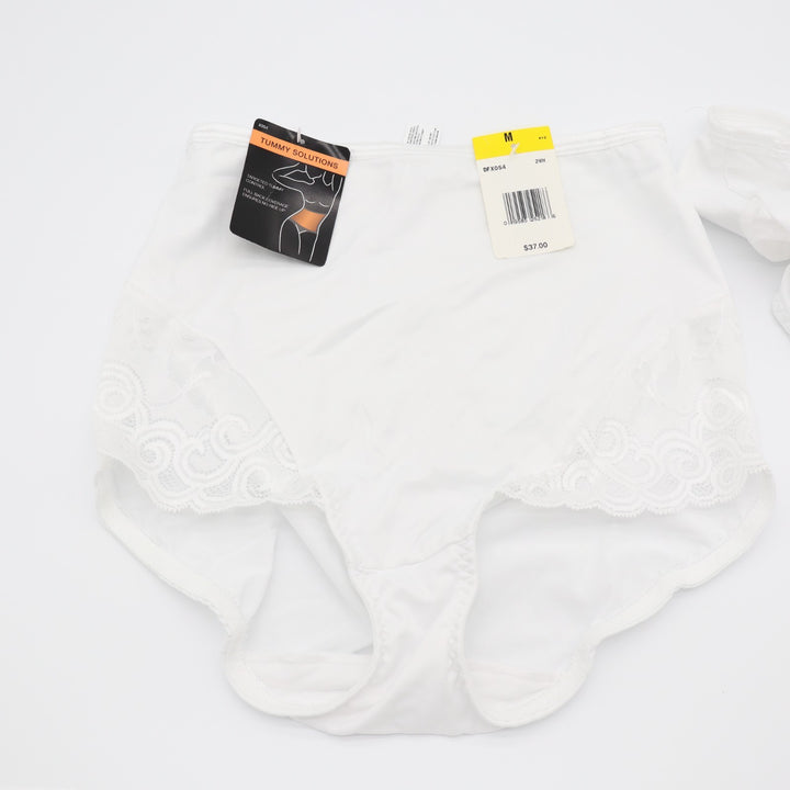 Bali Firm Tummy Control Brief Womens Medium White Stretch Lace Trim Pack of 2