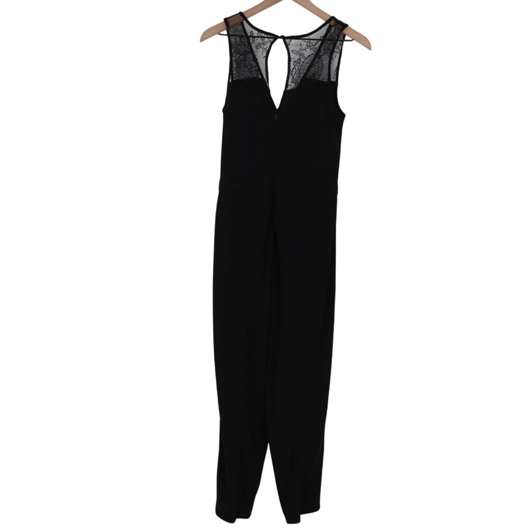 French Connection Black Lace Trim Keyhole Neck Sleeveless Jumpsuit Pants Size 8