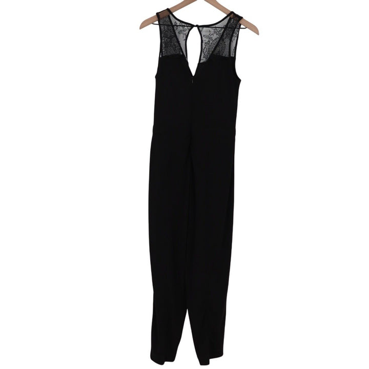 French Connection Black Lace Trim Keyhole Neck Sleeveless Jumpsuit Pants Size 8