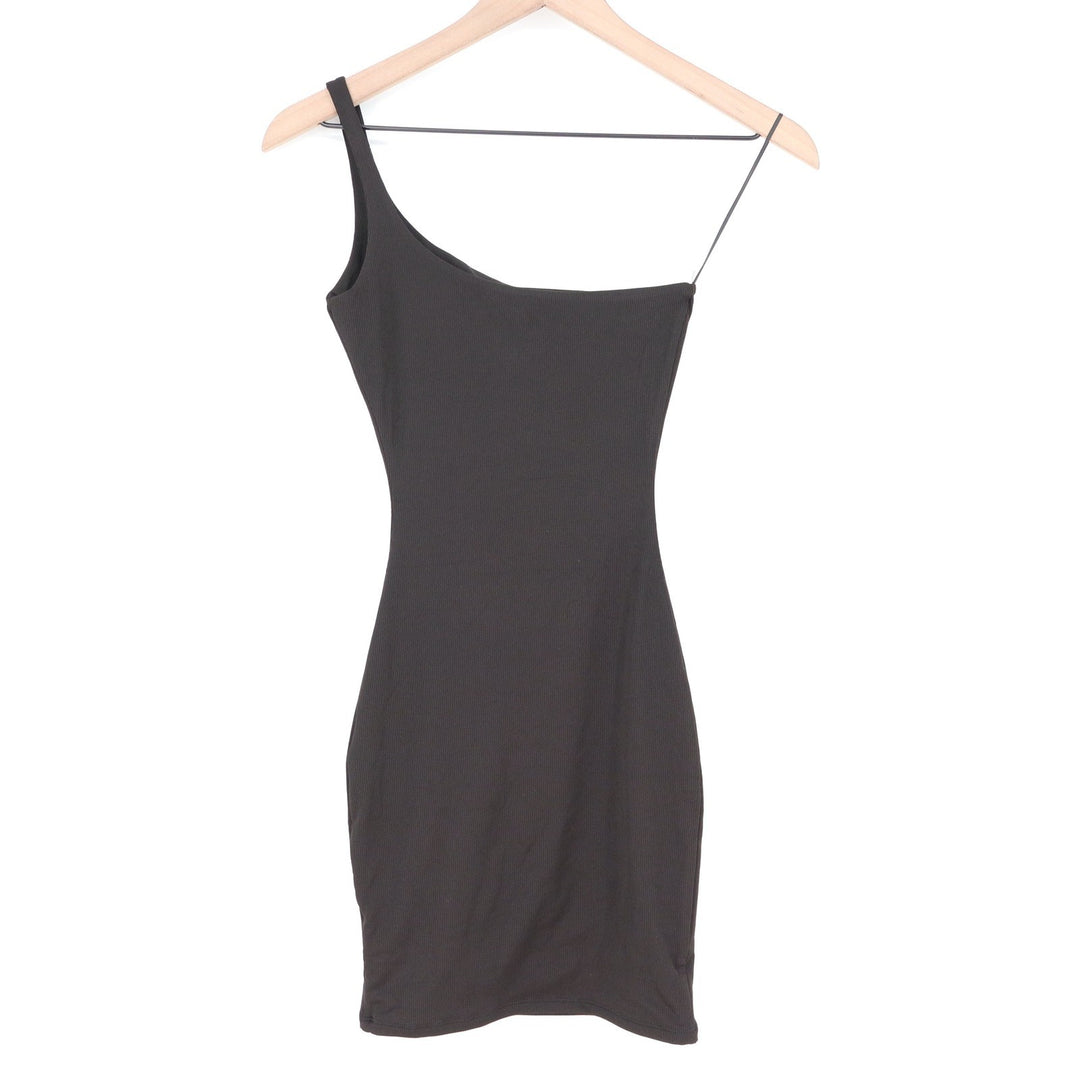 Naked Wardrobe Black One Shoulder Ribbed Mini Bodycon Dress XS