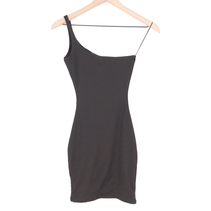 Naked Wardrobe Black One Shoulder Ribbed Mini Bodycon Dress XS