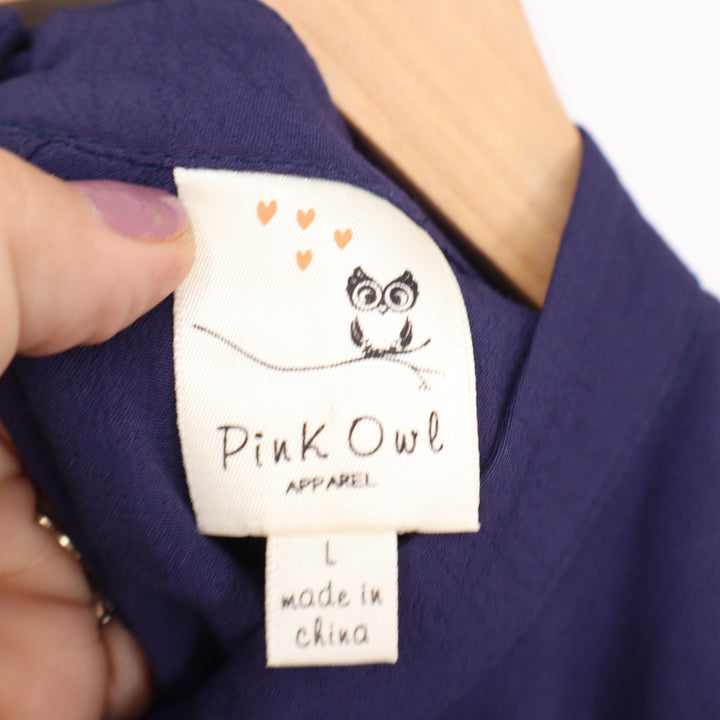 Pink Owl Navy Purple Cold Shoulder Ruffle Mock Neck Shift Dress Large