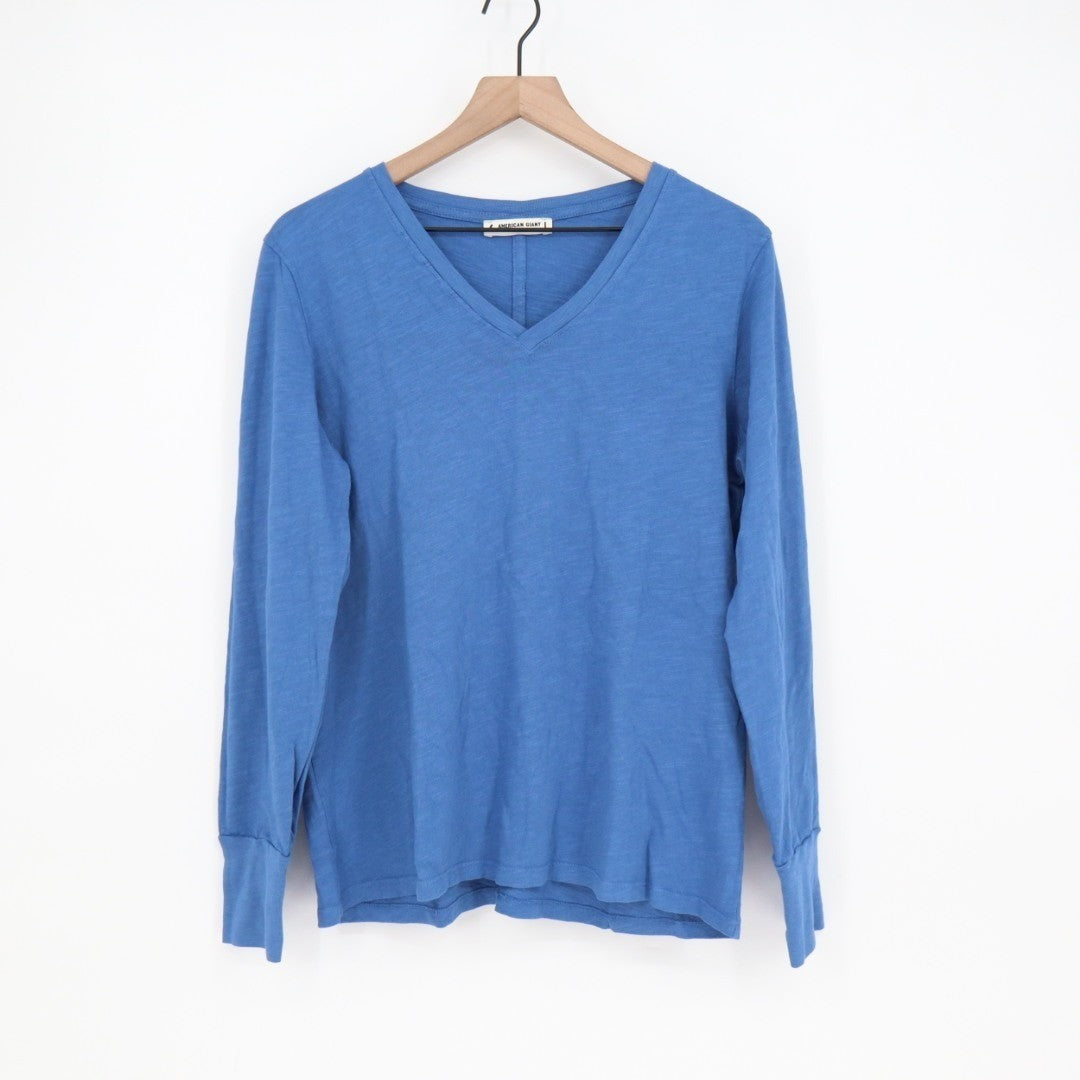 American Giant Premium Slub T-Shirt Womens Large Blue Cotton V-Neck Long Sleeve